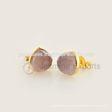 Handgemachte Vermeil Gold natürliche Edelstein-Lünette Bolzen-Ohrringe, Großhandels-beste Qualitäts-Edelstein-Lünetten-Ohrring-Schmucksache-Hersteller